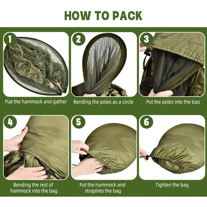 Camping Hammock with Mosquito Net, Automatic Quick-Open Outdoor Hammock for Camping and Picnicking, Portable Hammock with Straps, Attached Carry Bag