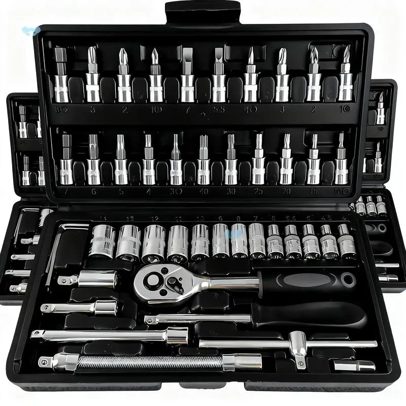 Box Hardware 46Pcs 1/4 Inch Drive Socket Ratchet Wrench Set with Bit Socket Set Metric & Extension Bar for Auto Repairing Household Gift for Man Husband
