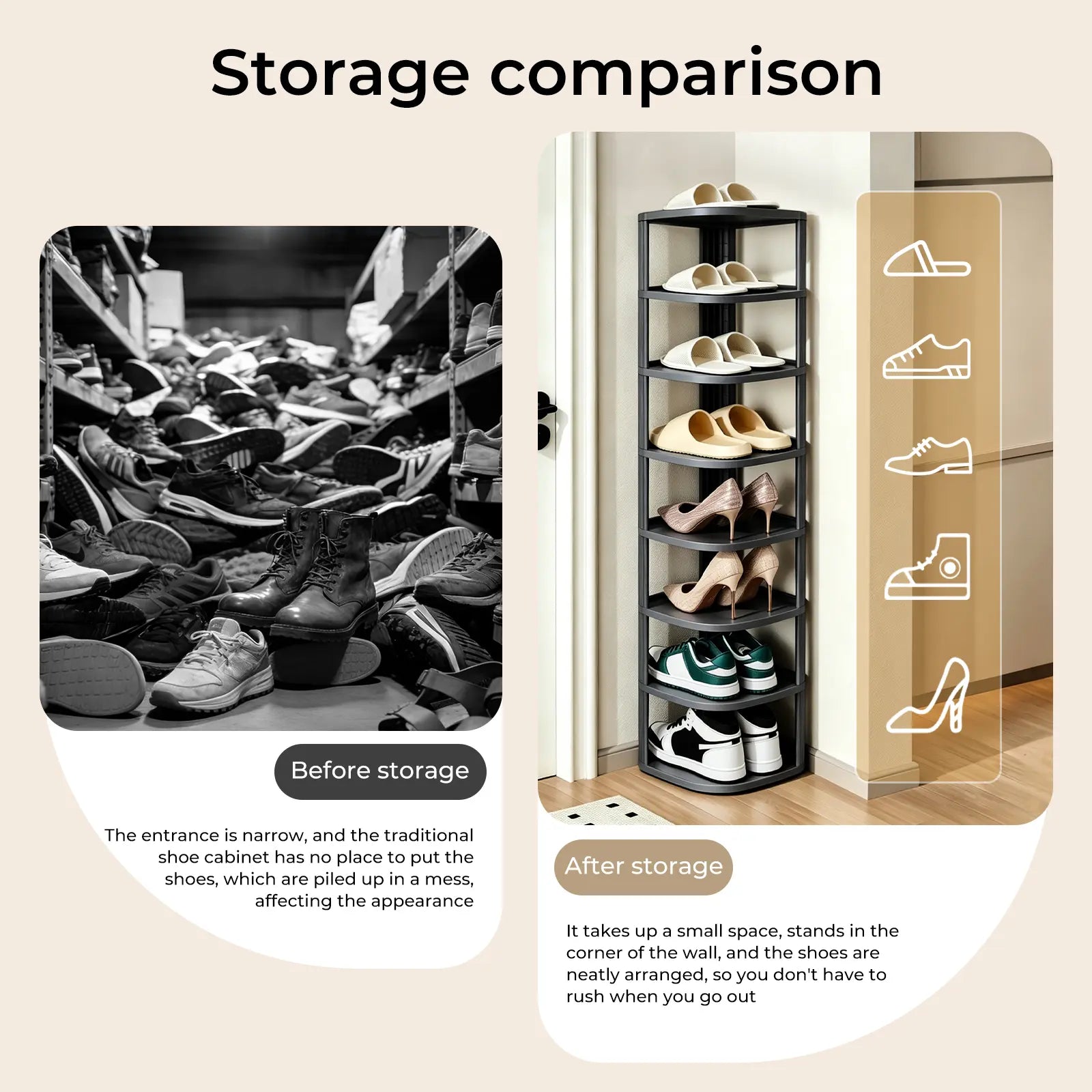 UFORU Stackable Corner Shoe Rack Organizer for Entryway and Closet, Free-Standing Curved Design in Off-White