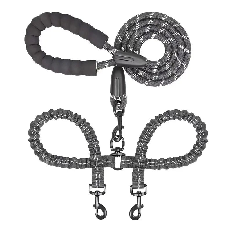 Dual Dog Leash, 360° Swivel Striped Pet Leash with Tangle-Free Design, Detachable Feature, Comfortable Grip for 2 Dogs’ Walking & Training, Arm Relief,Summervibes