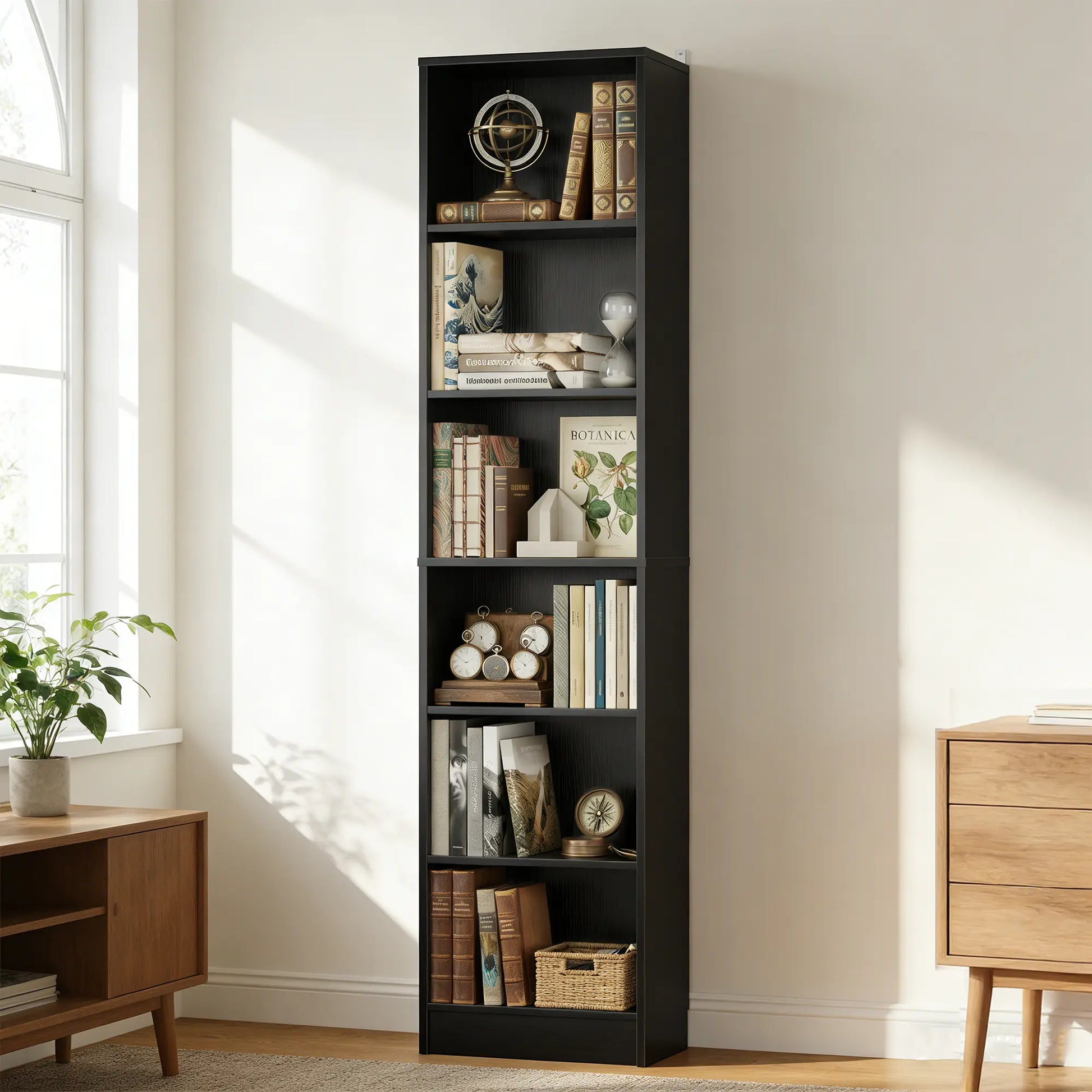 #Summervibes 6-Tier Narrow Display Bookcase with 2 Adjustable Shelves，80"H Tall Modern Storage Cabinet Etagere Bookshelf for Collectibles, Living Room, Office