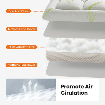 Mattress Topper Viscose Made from Bamboo Sheets Mattress Protector for Back Pain Relief Cooling for Hot Sleeping Poor Sleeper Green