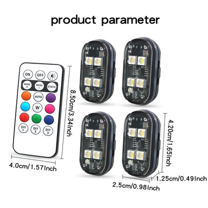 Enhanced 4-Pack Wireless LED Strobe Lights for Automotive Use, Interior Lighting with Remote Control, USB-C Rechargeable Warning Lights for Cars, Motorcycles, Drones, and Bicycles