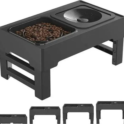 GOYJOY Adjustable Elevated Dog Bowls with Anti-Slip Design - Ergonomic Raised Feeding Station for Dogs and Cats, Featuring Slow Feeders and No-Spill Water Bowl, Suitable for Small to Large Pets