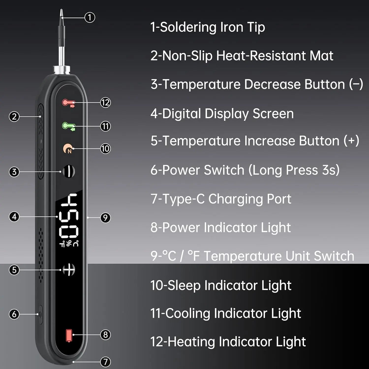 Cordless Soldering Iron Kit with Digital Display, 8-Second Fast Heating Portable Soldering Pen for Electronics DIY Repair
