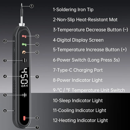 Cordless Soldering Iron Kit with Digital Display, 8-Second Fast Heating Portable Soldering Pen for Electronics DIY Repair