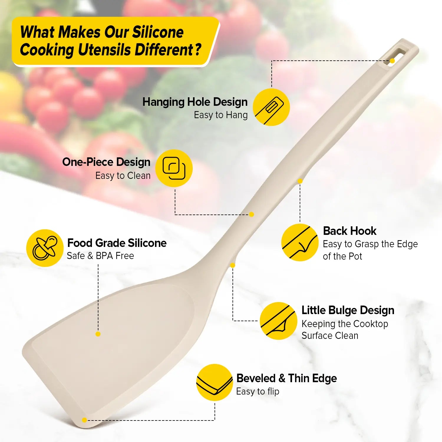 Pack of 4 Silicone Cooking Utensils Set, Non Stick Solid Spatulas and Heat Resistant Slotted Spoons with Back Hooks, Ideal BPA Free Kitchen Utensils Set for Frying,Serving,Turning,Stirring