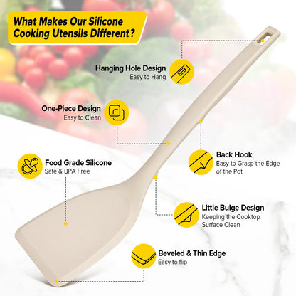 Pack of 4 Silicone Cooking Utensils Set, Non Stick Solid Spatulas and Heat Resistant Slotted Spoons with Back Hooks, Ideal BPA Free Kitchen Utensils Set for Frying,Serving,Turning,Stirring