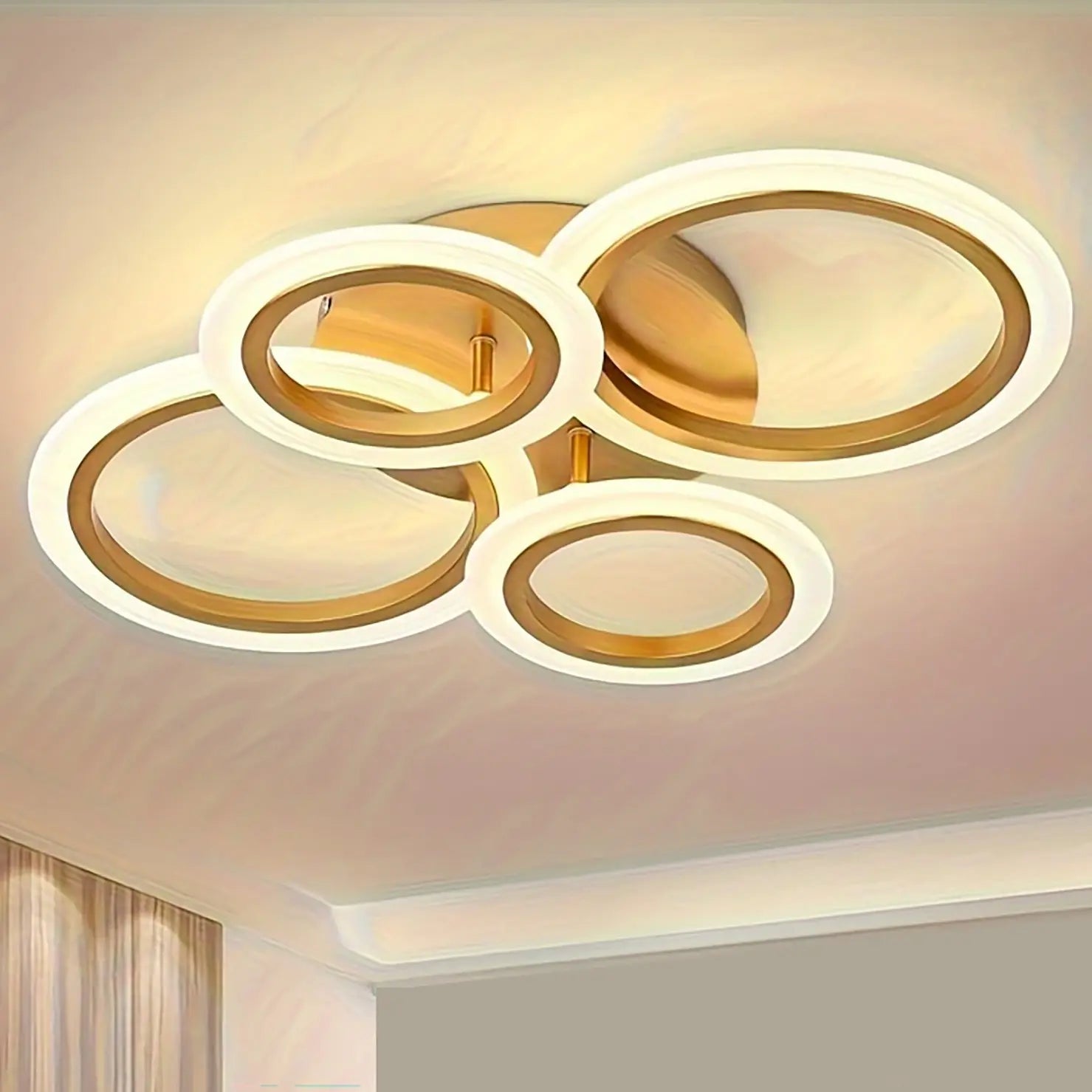 Modern LED Ceiling Light, 4-Light Ring Acrylic Recessed Ceiling Lamp, Living Room Bedroom Kitchen Dining Office Use, Interior Lights, Lighting Fixture, 3000K-6500K