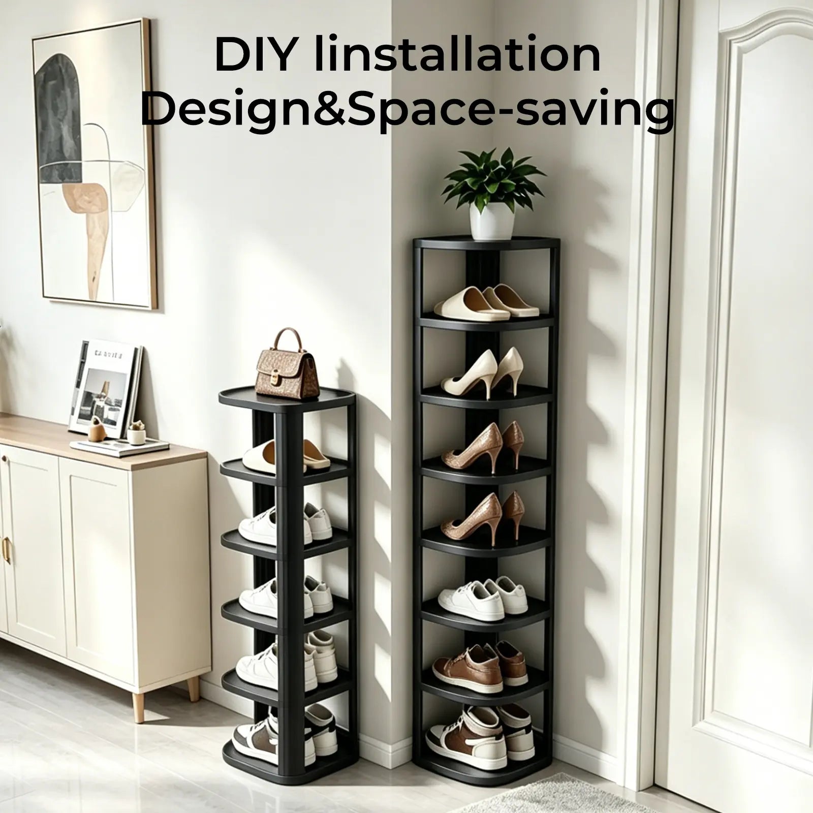 UFORU Stackable Corner Shoe Rack Organizer for Entryway and Closet, Free-Standing Curved Design in Off-White