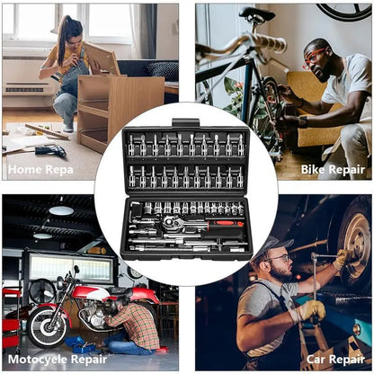 Box Hardware 46Pcs 1/4 Inch Drive Socket Ratchet Wrench Set with Bit Socket Set Metric & Extension Bar for Auto Repairing Household Gift for Man Husband