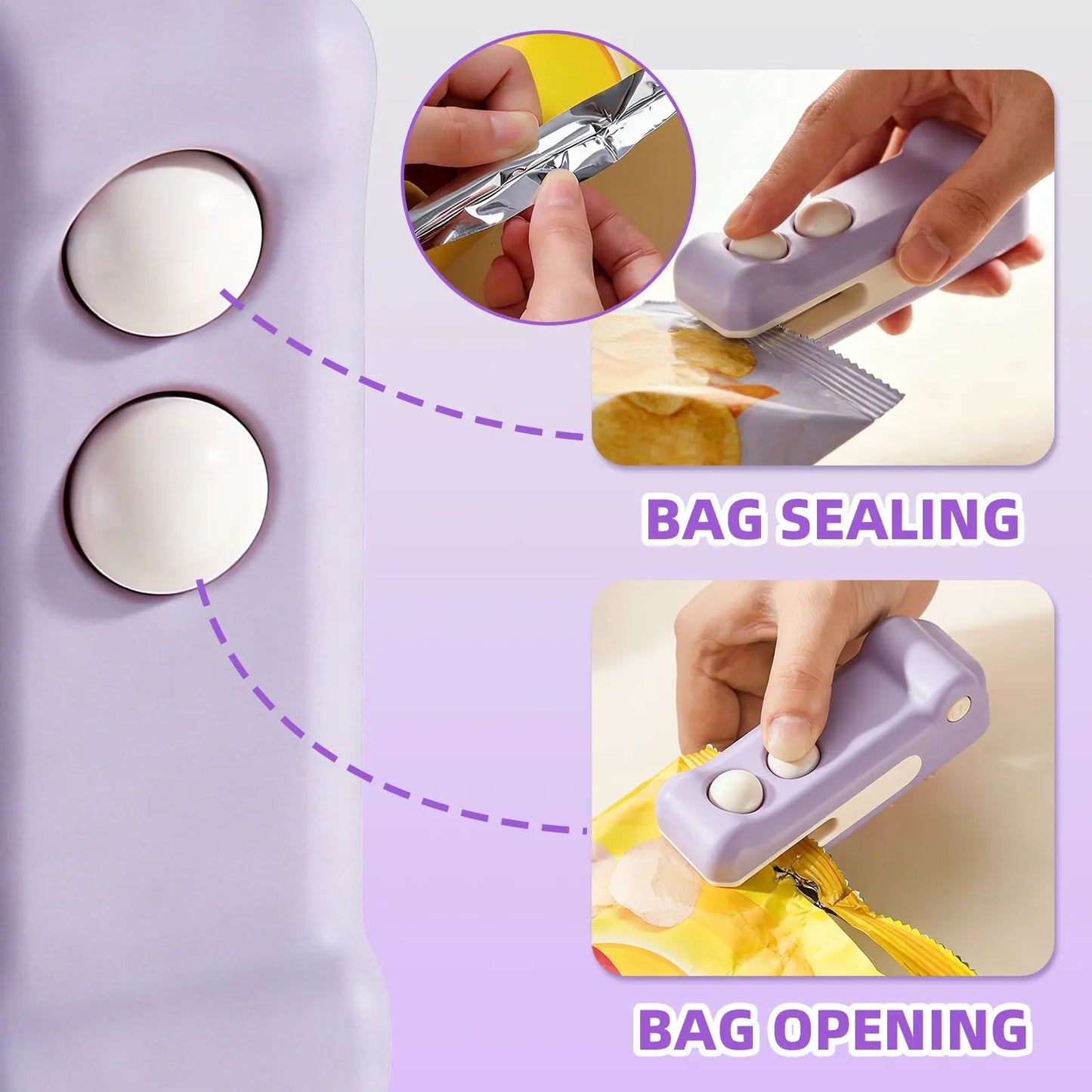 2-In-1 Rechargeable Mini Snack Bag Sealing Machine, USB Heat Sealer with Cutter and Magnet, Portable Resealer for Plastic Snack/Chip Bags, Kitchen Household Food Storage Appliance Tiktokshopspringglowup,Summervibes