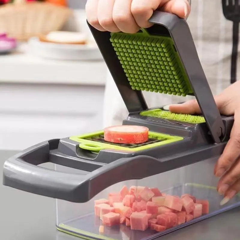 14 in 1 Multifunctional Vegetable Chopper, Pro Onion Dicer, Kitchen Food Slicer Cutter Chopper, Veggie Chopper with 8 Blades and Container for Carrot and Garlic