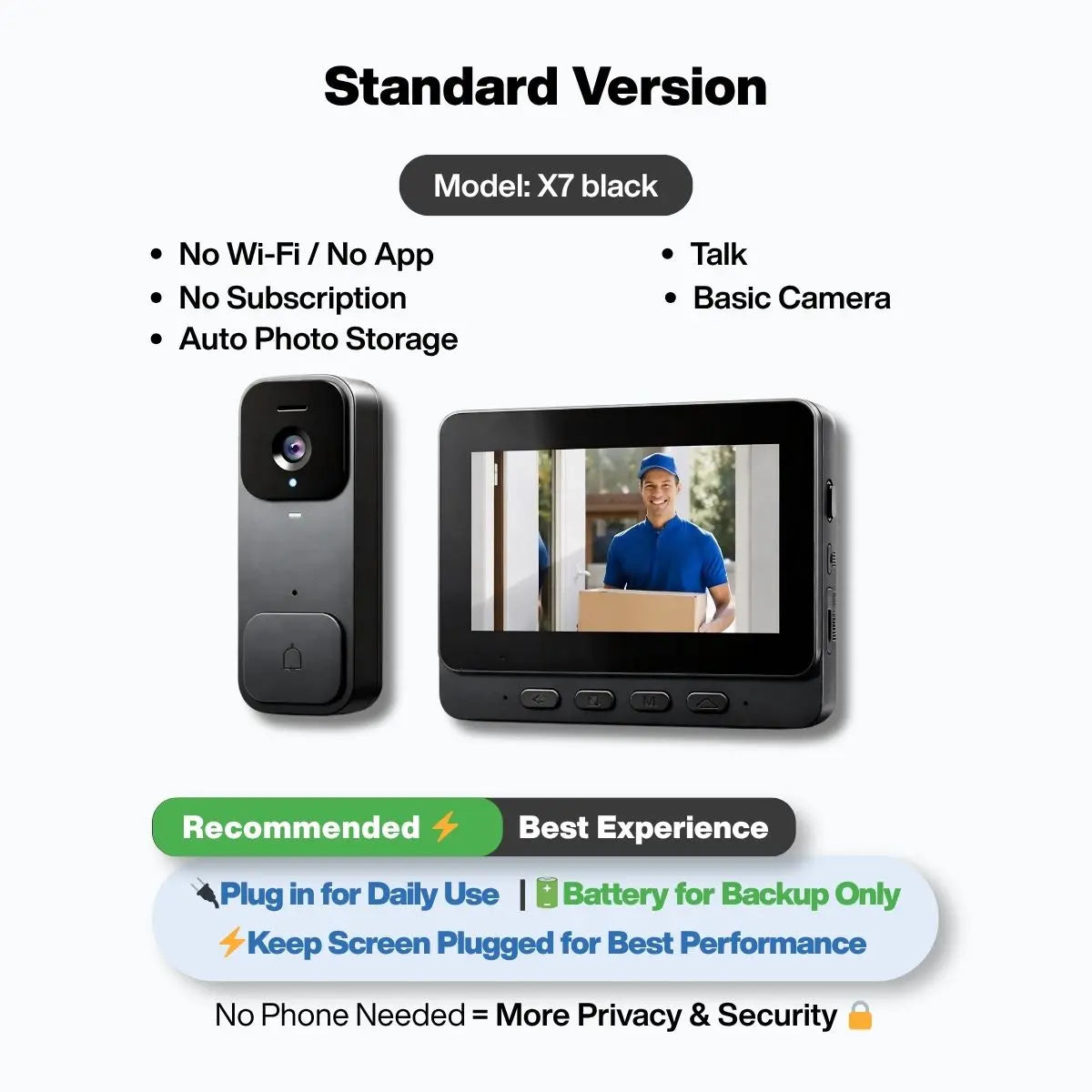 2026 Upgraded X7/X8 No Wifi Video Doorbell with Screen – Wireless Doorbell Camera, No App, No Monthly Fees,Two-Way Talk, Night Vision