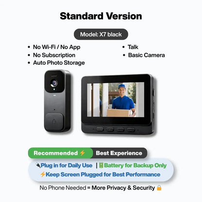 2026 Upgraded X7/X8 No Wifi Video Doorbell with Screen – Wireless Doorbell Camera, No App, No Monthly Fees,Two-Way Talk, Night Vision