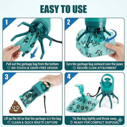 Portable Touchless Dog Poop Scooper, Six Claw Waste Grabber, Includes 1 Roll Trash Bags, Suitable for Small and Medium Dogs, Outdoor