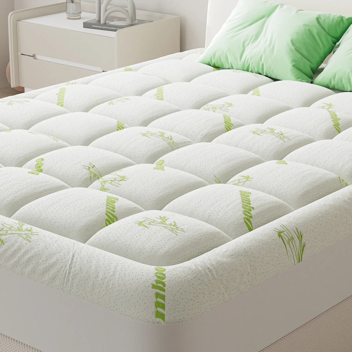 Mattress Topper Viscose Made from Bamboo Sheets Mattress Protector for Back Pain Relief Cooling for Hot Sleeping Poor Sleeper Green