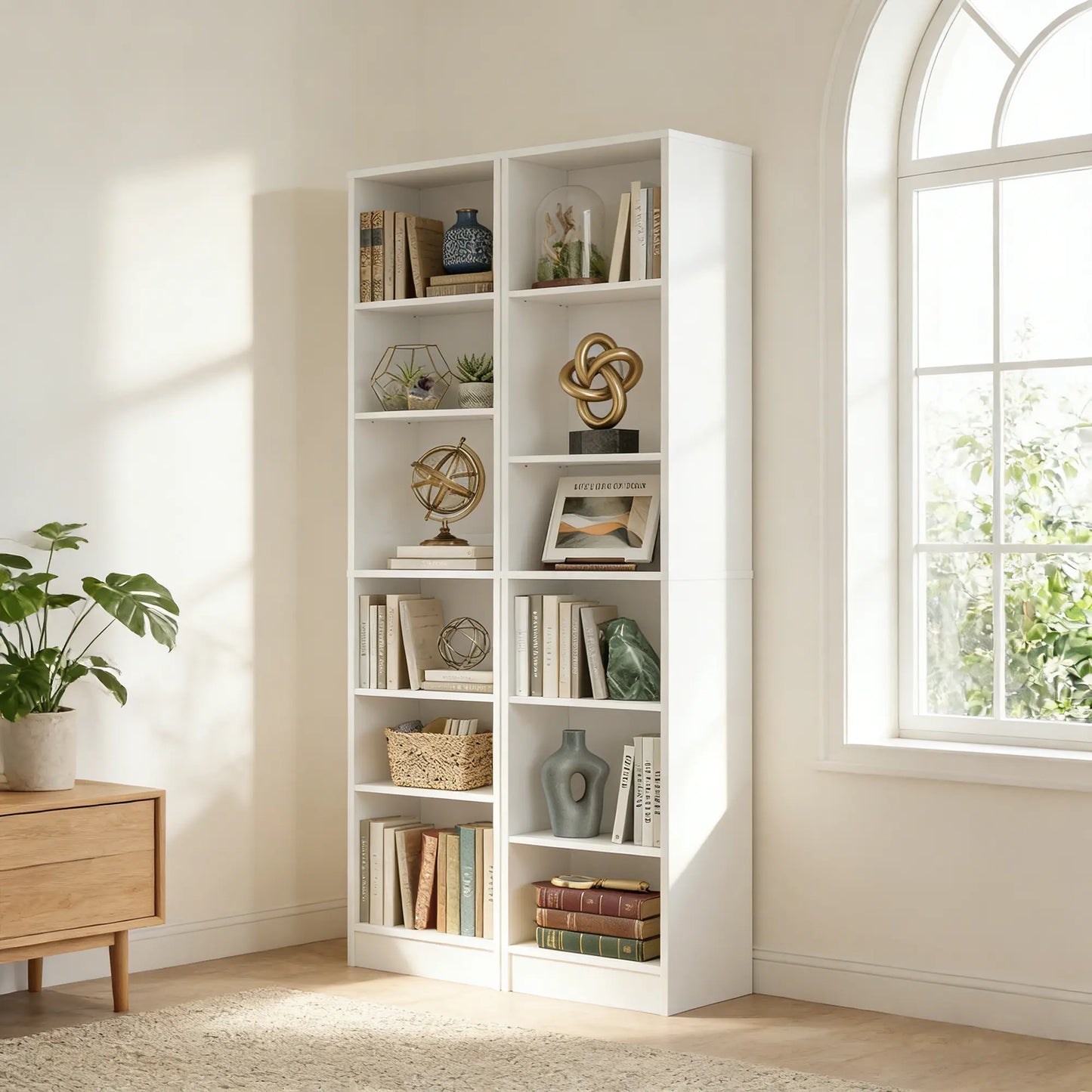 #Summervibes 6-Tier Narrow Display Bookcase with 2 Adjustable Shelves，80"H Tall Modern Storage Cabinet Etagere Bookshelf for Collectibles, Living Room, Office