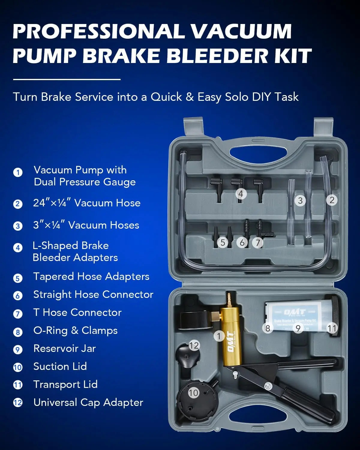 Orion Motor Tech Brake Bleeder Kit with Hand Vacuum Pump and Adapters, Brake Bleeding Kit for Brake Fluid Power Steering Fluid More, Vacuum Brake Bleeder Pump with Pressure Gauge Gray/Black/Blue, Car Diagnostic Tools, Limited Time Deal #Summervibes