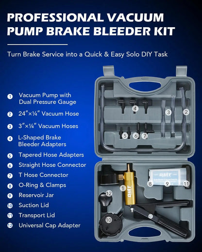 Orion Motor Tech Brake Bleeder Kit with Hand Vacuum Pump and Adapters, Brake Bleeding Kit for Brake Fluid Power Steering Fluid More, Vacuum Brake Bleeder Pump with Pressure Gauge Gray/Black/Blue, Car Diagnostic Tools, Limited Time Deal #Summervibes