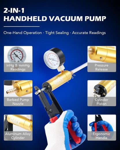 Orion Motor Tech Brake Bleeder Kit with Hand Vacuum Pump and Adapters, Brake Bleeding Kit for Brake Fluid Power Steering Fluid More, Vacuum Brake Bleeder Pump with Pressure Gauge Gray/Black/Blue, Car Diagnostic Tools, Limited Time Deal #Summervibes