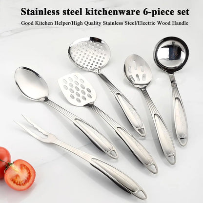 Stainless Steel Kitchen Utensils Set 6 Count, Cooking Utensil Sets, Kitchen Gadgets Essentials Include Metal Spatula Set, Skimmer, Ladle, Serving Spoon, Slotted Spoon, Carving Fork