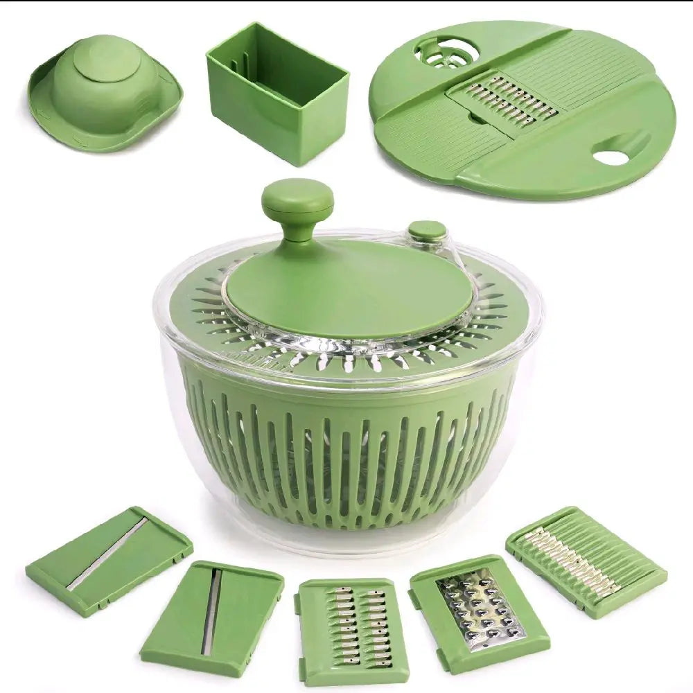 Susteas 5-In-1 Large Salad Dehydrator & Chopper Combo - Includes Colander & Pasta Strainer - Springtok Green - 304 Stainless Steel Blades - 4.5 Liter Capacity - Food-Grade Materials - Versatile Kitchen Tool