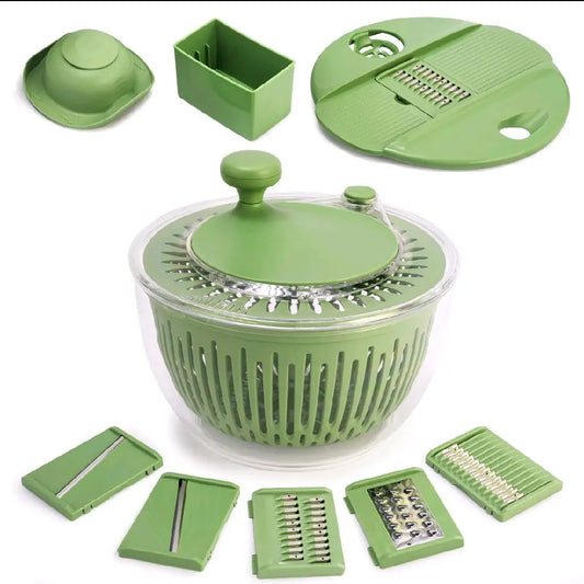 Susteas 5-In-1 Large Salad Dehydrator & Chopper Combo - Includes Colander & Pasta Strainer - Springtok Green - 304 Stainless Steel Blades - 4.5 Liter Capacity - Food-Grade Materials - Versatile Kitchen Tool