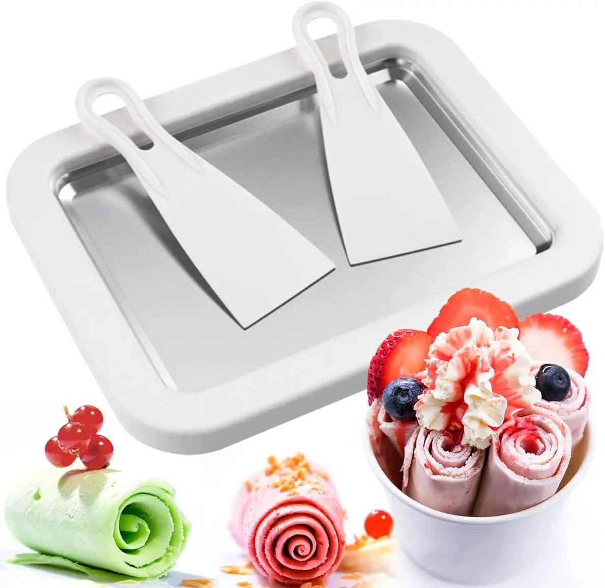 YEEWHALE 2-In-1 Portable Rolled Ice Cream Maker for Home Use, Kitchen Gadgets Kit with 2 Scrapers, Cold Plate, Mini Ice Cream Tray & Board, Makes Frozen Yogurt & Gelato for Families