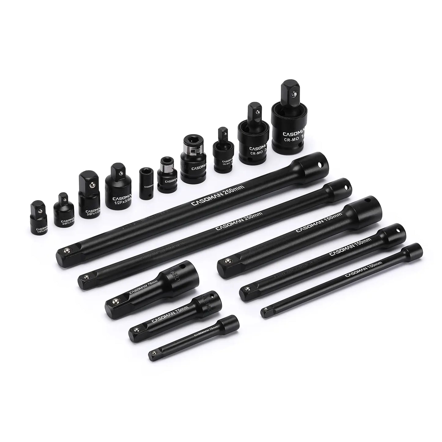 CASOMAN 18-Piece Drive Tool Accessory Set, Premium CR-V Steel with Black Phosphate Finish, Includes Socket Adapters, Extensions and Universal Joints and Impact Coupler, Professional Socket Accessories，#Summervibes