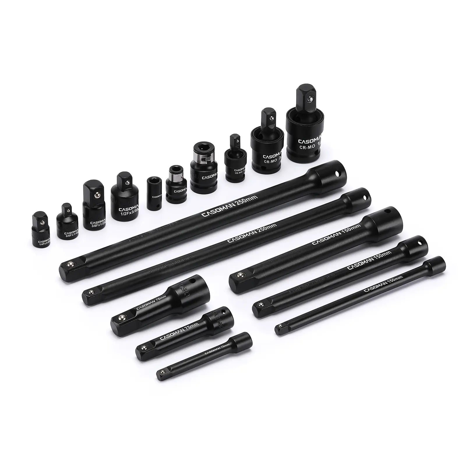 CASOMAN 18-Piece Drive Tool Accessory Set, Premium CR-V Steel with Black Phosphate Finish, Includes Socket Adapters, Extensions and Universal Joints and Impact Coupler, Professional Socket Accessories，#Summervibes
