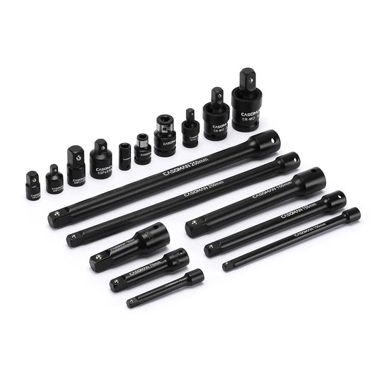 CASOMAN 18-Piece Drive Tool Accessory Set, Premium CR-V Steel with Black Phosphate Finish, Includes Socket Adapters, Extensions and Universal Joints and Impact Coupler, Professional Socket Accessories，#Summervibes