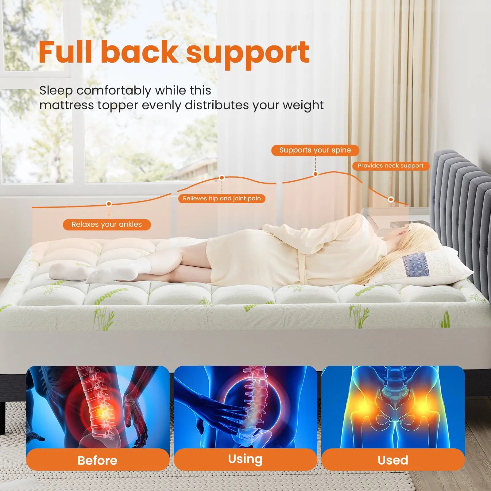 Mattress Topper Viscose Made from Bamboo Sheets Mattress Protector for Back Pain Relief Cooling for Hot Sleeping Poor Sleeper Green