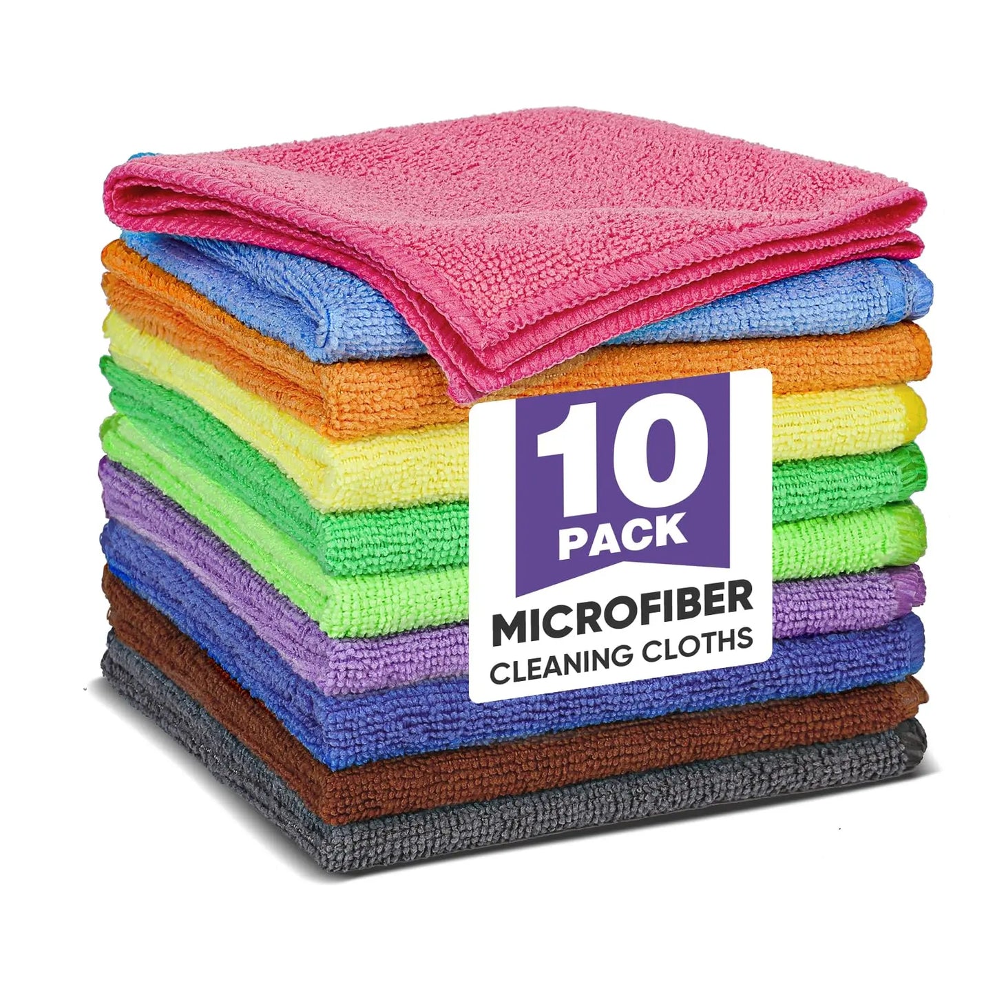 Microfiber Cleaning Cloths, 10 Pack Assorted Cleaning Rags, Highly Absorbent Microfiber Towels for Car, Kitchen, Bathroom and Household Cleaning, 11.8"X11.8"