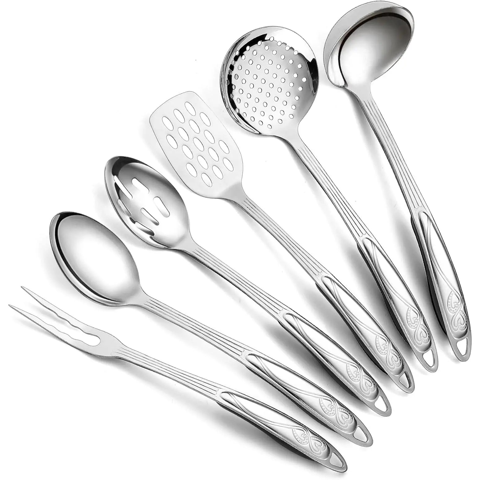 Stainless Steel Kitchen Utensils Set 6 Count, Cooking Utensil Sets, Kitchen Gadgets Essentials Include Metal Spatula Set, Skimmer, Ladle, Serving Spoon, Slotted Spoon, Carving Fork