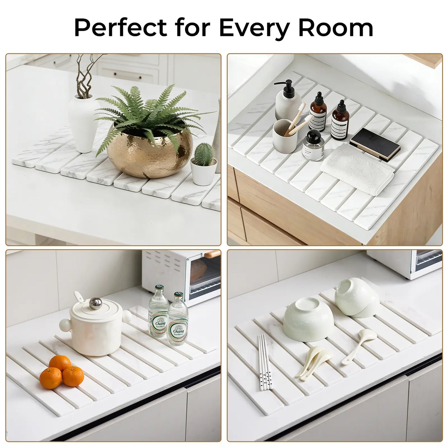 Large Diatomaceous Earth Dish Drying Mat 24" × 16", Super Absorbent Quick Dry Countertop Mat, Heat Resistant Non-Slip Eco-Friendly Tableware Draining Pad, Marble Pattern Kitchen Accessories