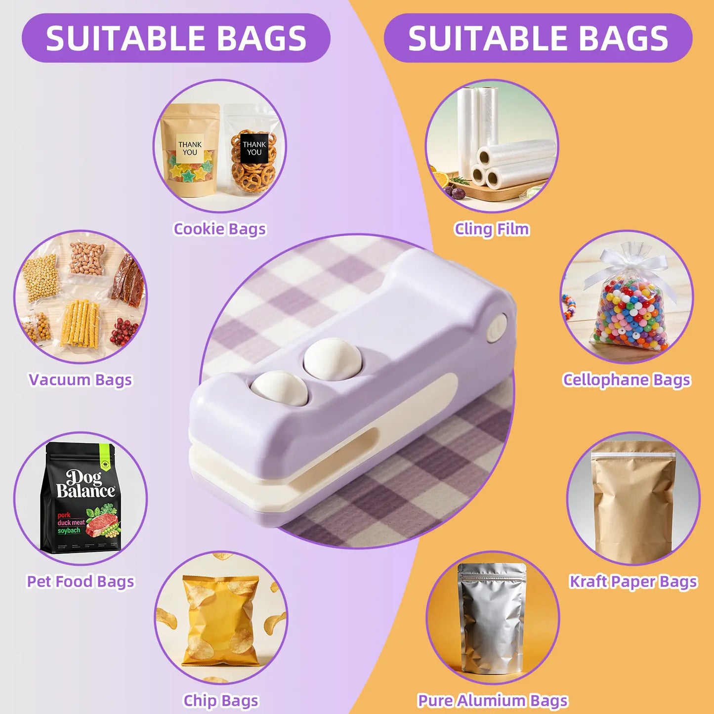 2-In-1 Rechargeable Mini Snack Bag Sealing Machine, USB Heat Sealer with Cutter and Magnet, Portable Resealer for Plastic Snack/Chip Bags, Kitchen Household Food Storage Appliance Tiktokshopspringglowup,Summervibes