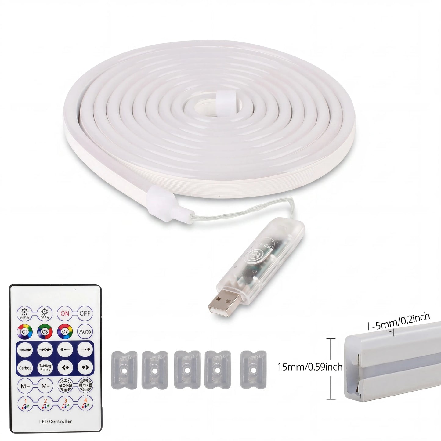 5M Rgbic,Neon Light Strip, Bluetooth APP Controlled LED Mood Lighting with Music Sync & Remote Control, USB Powered Lights for Bedroom, Gaming Room & Party Decor