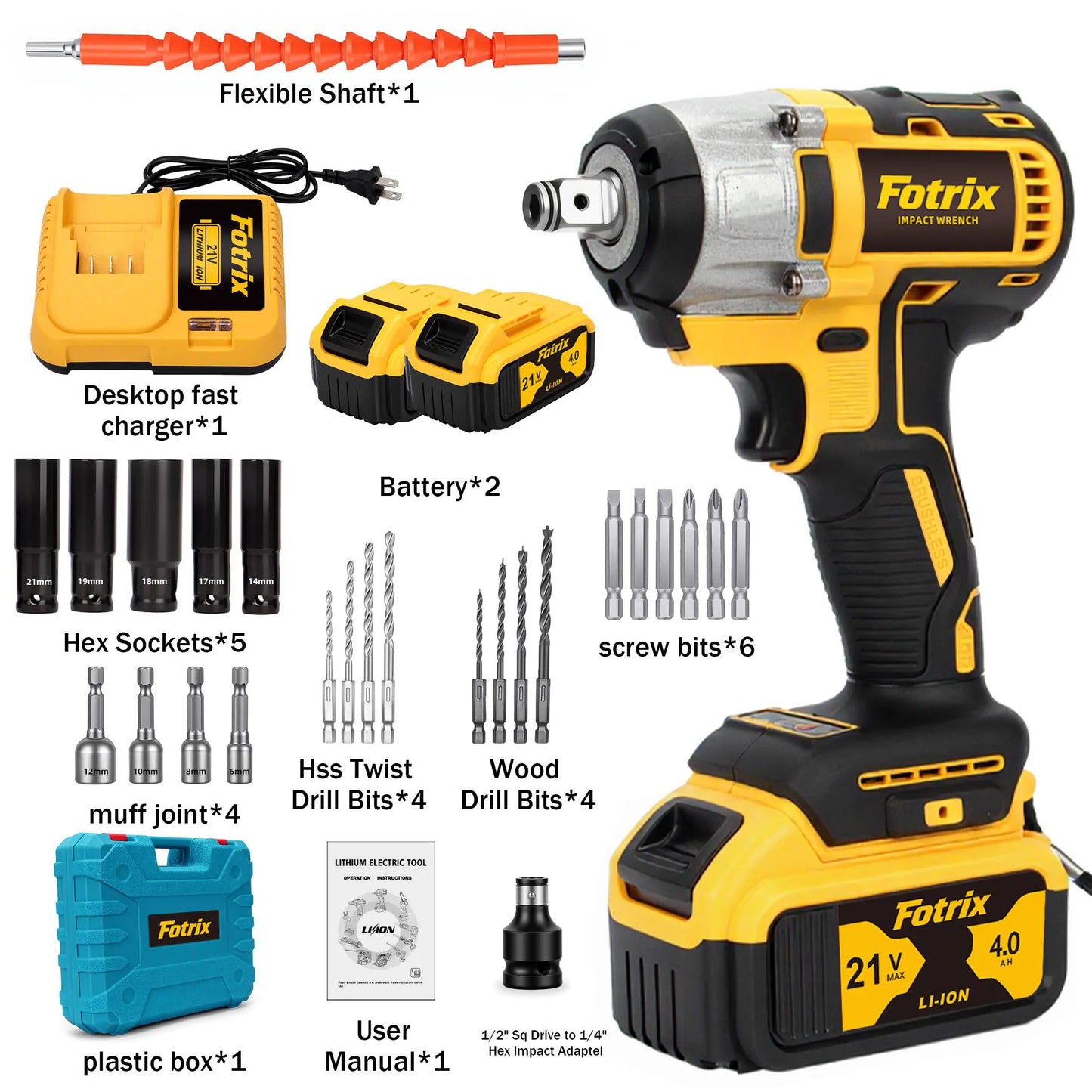 1/2-Inch Cordless Impact Wrench, 3-In-1 High-Torque Power Tool with Rechargeable Lithium Battery Pack, Station Charging Dock, Socket Set, Drill Bit Set & LED Lights, Mechanic Tools for DIY Enthusiasts, Automotive & Construction Use,Summervibes