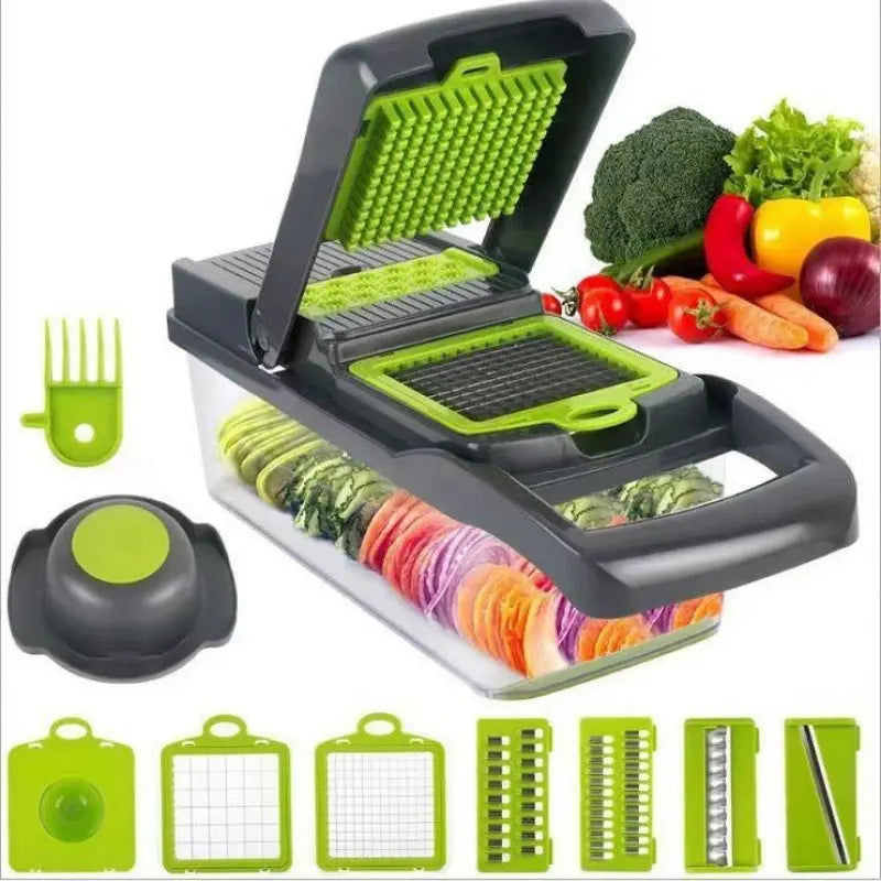 14 in 1 Multifunctional Vegetable Chopper, Pro Onion Dicer, Kitchen Food Slicer Cutter Chopper, Veggie Chopper with 8 Blades and Container for Carrot and Garlic