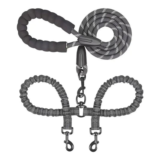 Dual Dog Leash, 360° Swivel Striped Pet Leash with Tangle-Free Design, Detachable Feature, Comfortable Grip for 2 Dogs’ Walking & Training, Arm Relief,Summervibes