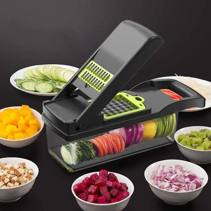 14 in 1 Multifunctional Vegetable Chopper, Pro Onion Dicer, Kitchen Food Slicer Cutter Chopper, Veggie Chopper with 8 Blades and Container for Carrot and Garlic