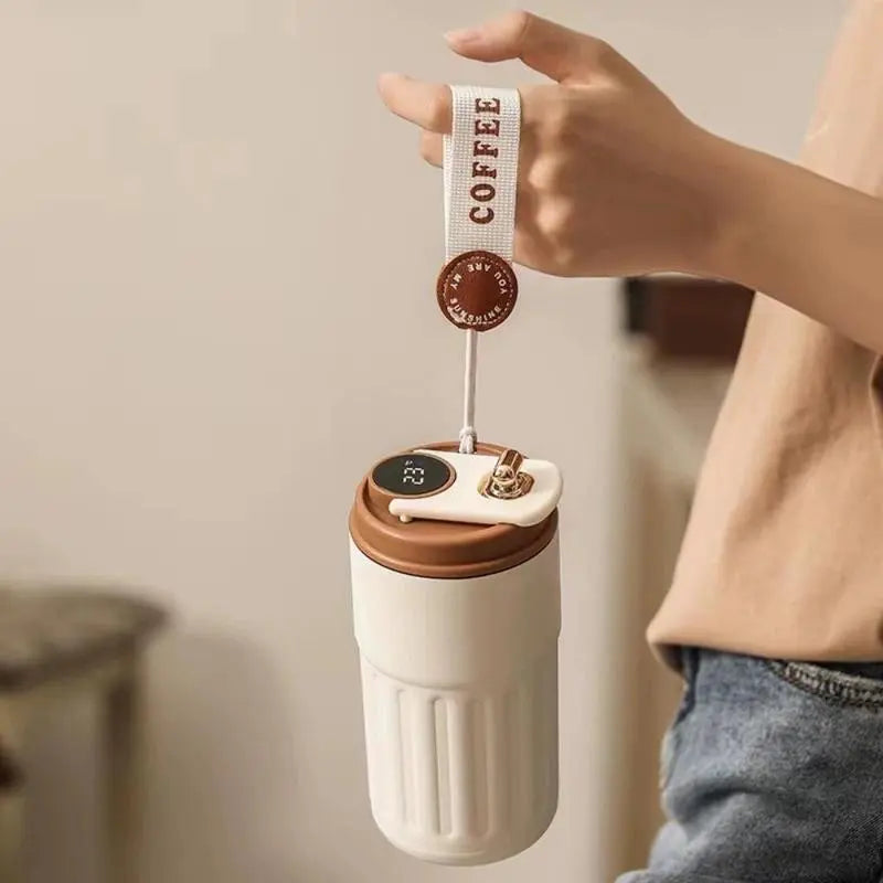 Temperature Display Insulated Mug, Portable Coffee Vacuum Insulated Bottle with Strap, Sports Water Bottle, Gym Accessories, Drinkware Cup, Valentine'S Day Gift