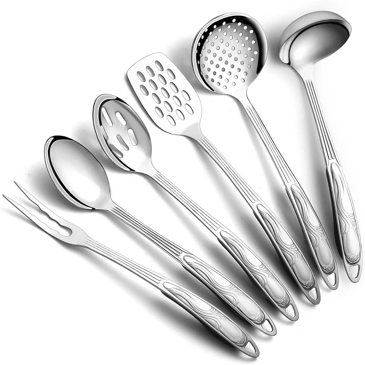 Stainless Steel Kitchen Utensils Set 6 Count, Cooking Utensil Sets, Kitchen Gadgets Essentials Include Metal Spatula Set, Skimmer, Ladle, Serving Spoon, Slotted Spoon, Carving Fork