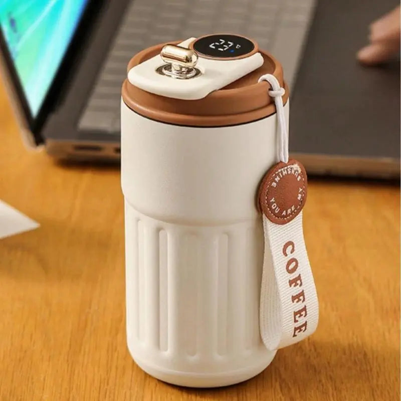 Temperature Display Insulated Mug, Portable Coffee Vacuum Insulated Bottle with Strap, Sports Water Bottle, Gym Accessories, Drinkware Cup, Valentine'S Day Gift