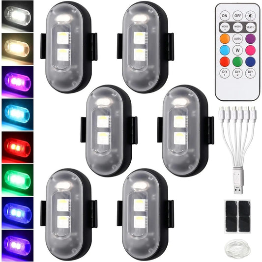 Wireless LED Lights with Remote Control Waterproof Rechargeable Anti-Collision USB Charging Lights for Car Bike Motorcycle Camping