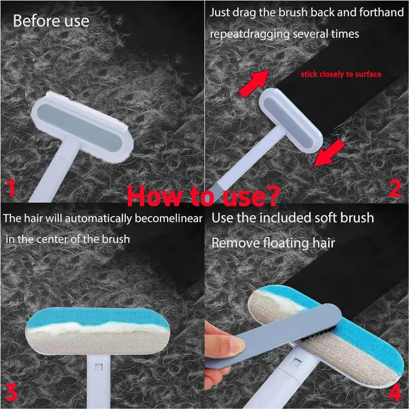 【4 in 1】Multi-Functional Pet Hair Remover, Reusable & Washable Dog & Cat Hair Removal Tool with Extra Long Handle, Lint Cleaner Squeegee for Furniture, Carpet, Clothes, Bedding, Car, Window