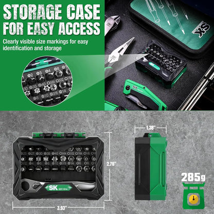 1/4" Drive, 32 Piece Mini Ratcheting Bit Set, #SK03449