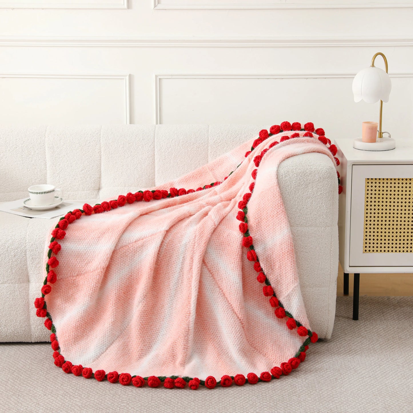 【Mother'S Day Gift】Crochet Flowers Bouquet Blanket, Handmade Rose Knitted Blanket, Romantic Gift for Girlfriend, Birthday, Anniversary, Wedding, Home Decor, Bed, Sofa, Sun Flower,Lily of the Valley#Summervibes