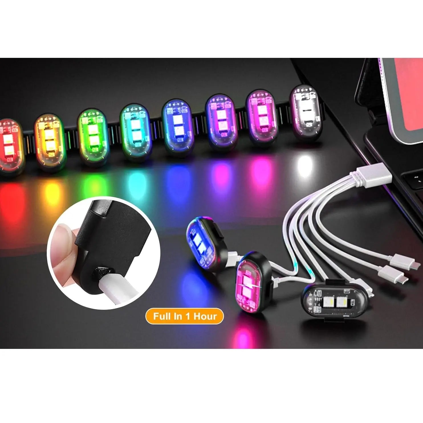 Wireless LED Lights with Remote Control Waterproof Rechargeable Anti-Collision USB Charging Lights for Car Bike Motorcycle Camping